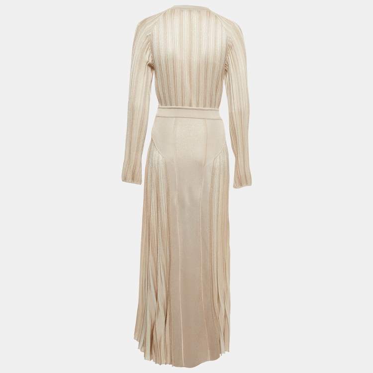 Pre Owned Roberto Cavalli Light Pink Lurex Patterned Knit Cut-Out Maxi Dress M