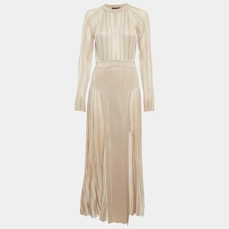 Pre Owned Roberto Cavalli Light Pink Lurex Patterned Knit Cut-Out Maxi Dress M