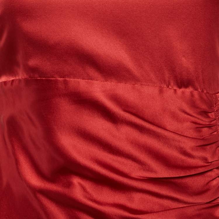 Pre Owned Roberto Cavalli Red Satin Silk Ruched Mini Dress S