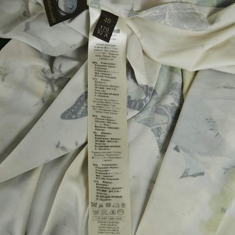 Pre Owned Roberto Cavalli Yellow Multicolor Printed Jersey Long Dress S