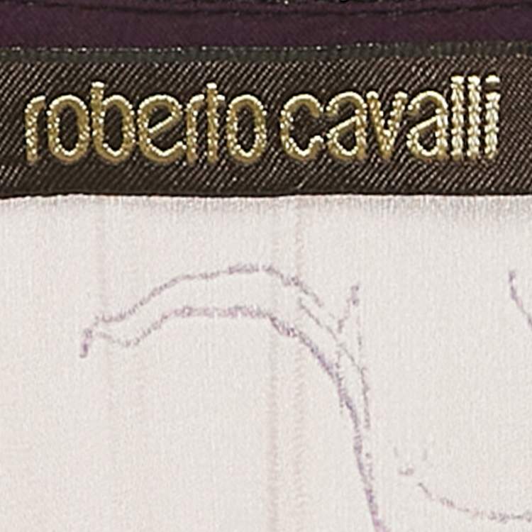 Pre Owned Roberto Cavalli Purple/Multicolor Printed Lace Trim Detail Top S