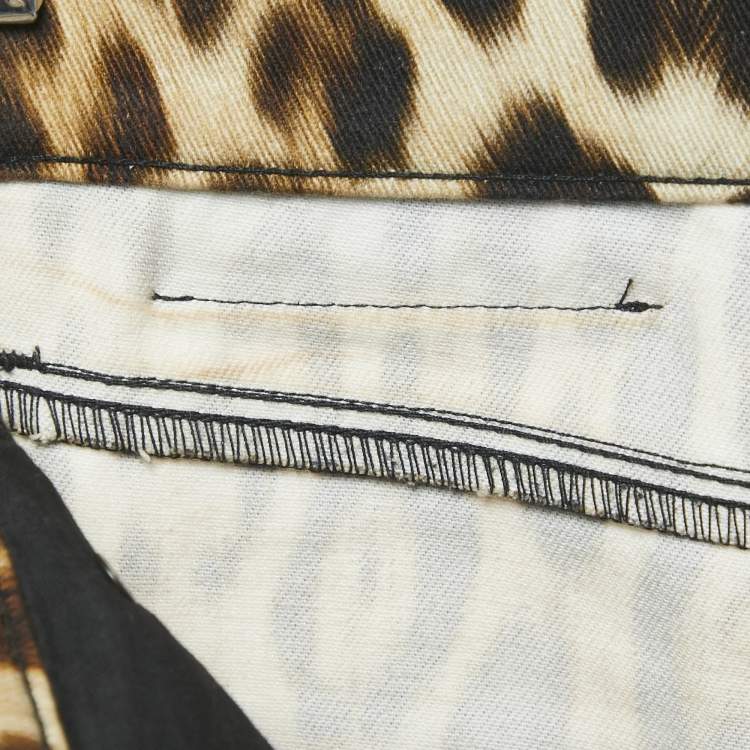 Pre Owned Roberto Cavalli Brown Leopard Print Denim Jeans S Waist 28"