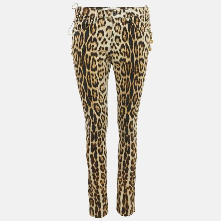 Pre Owned Roberto Cavalli Brown Leopard Print Denim Jeans S Waist 28"