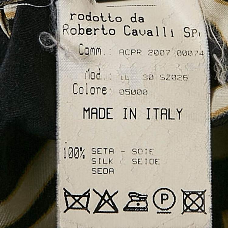 Pre Owned Roberto Cavalli Black Printed Satin Silk Long Sleeve Shirt M