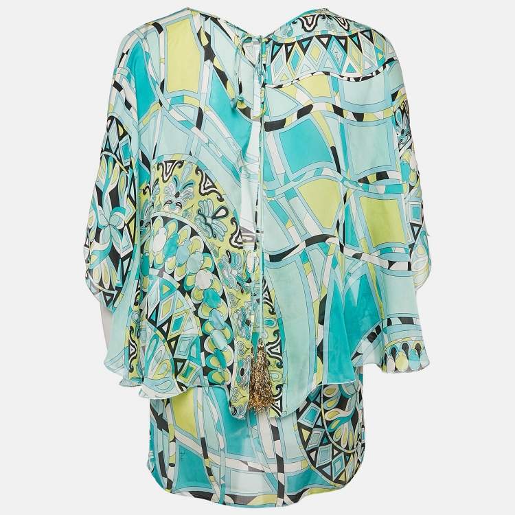 Pre Owned Roberto Cavalli Blue/Yellow Printed Silk Mini Dress S