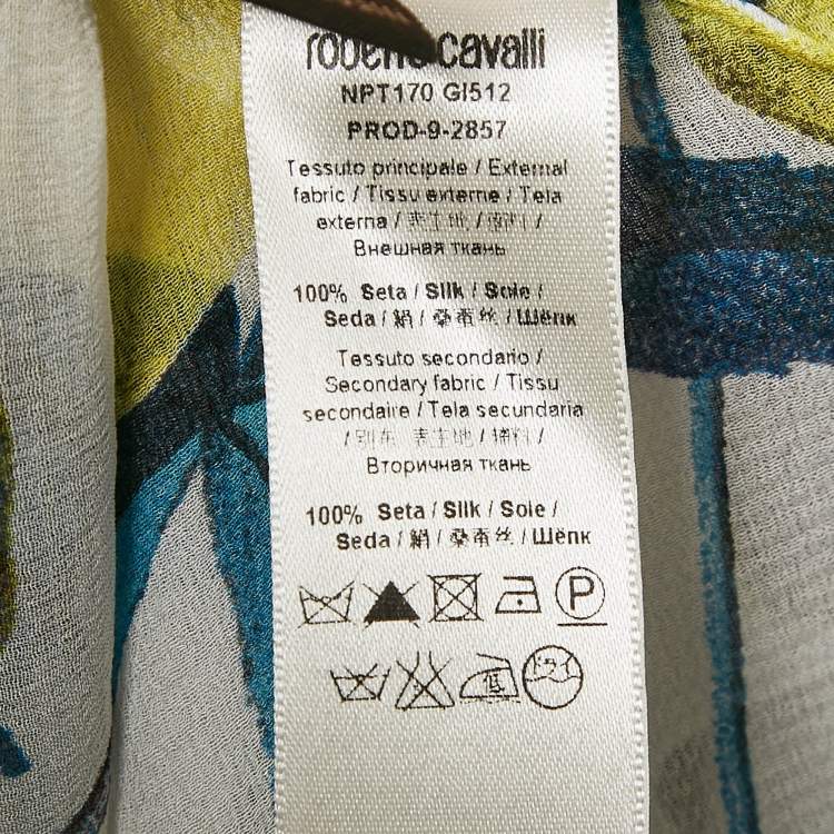 Pre Owned Roberto Cavalli Multicolor Floral Print Silk Ruffle Belted Dress S
