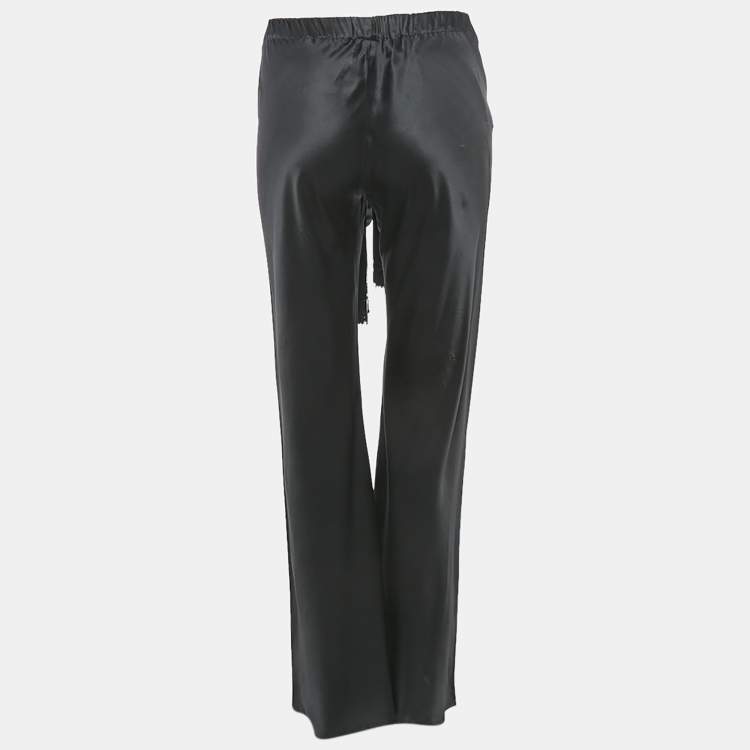 Pre Owned Roberto Cavalli Black Satin Silk Tassels Drawstring Flared Trousers S