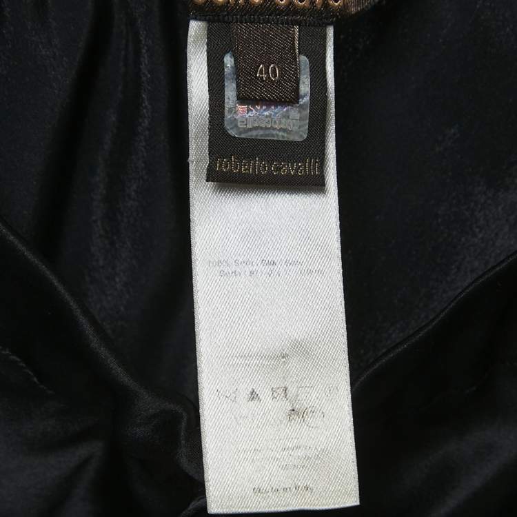 Pre Owned Roberto Cavalli Black Satin Silk Tassels Drawstring Flared Trousers S