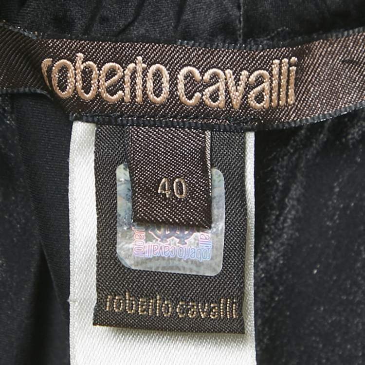 Pre Owned Roberto Cavalli Black Satin Silk Tassels Drawstring Flared Trousers S