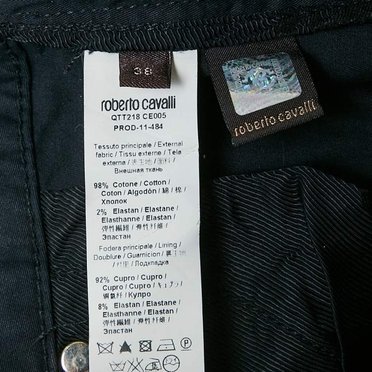 Pre Owned Roberto Cavalli Navy Blue Cotton Skinny Pants S