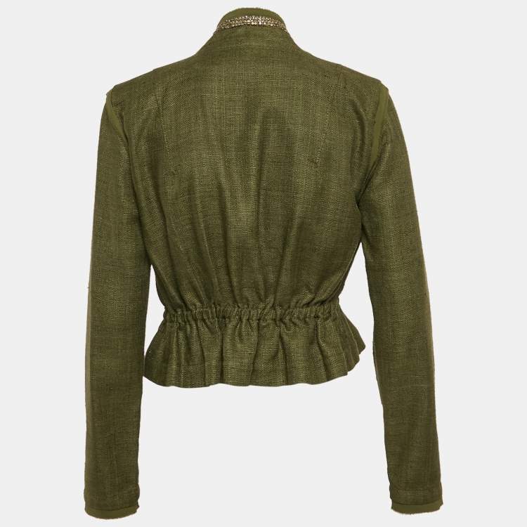 مملوكة مسبقًا Roberto Cavalli Green Canvas Embellished Jacket M