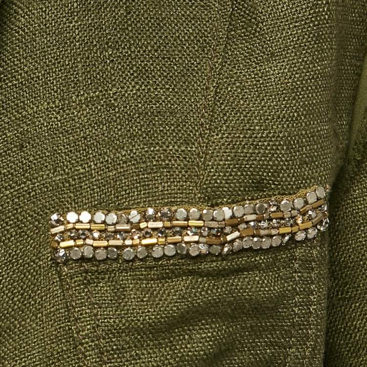 مملوكة مسبقًا Roberto Cavalli Green Canvas Embellished Jacket M