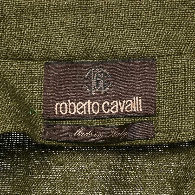 مملوكة مسبقًا Roberto Cavalli Green Canvas Embellished Jacket M
