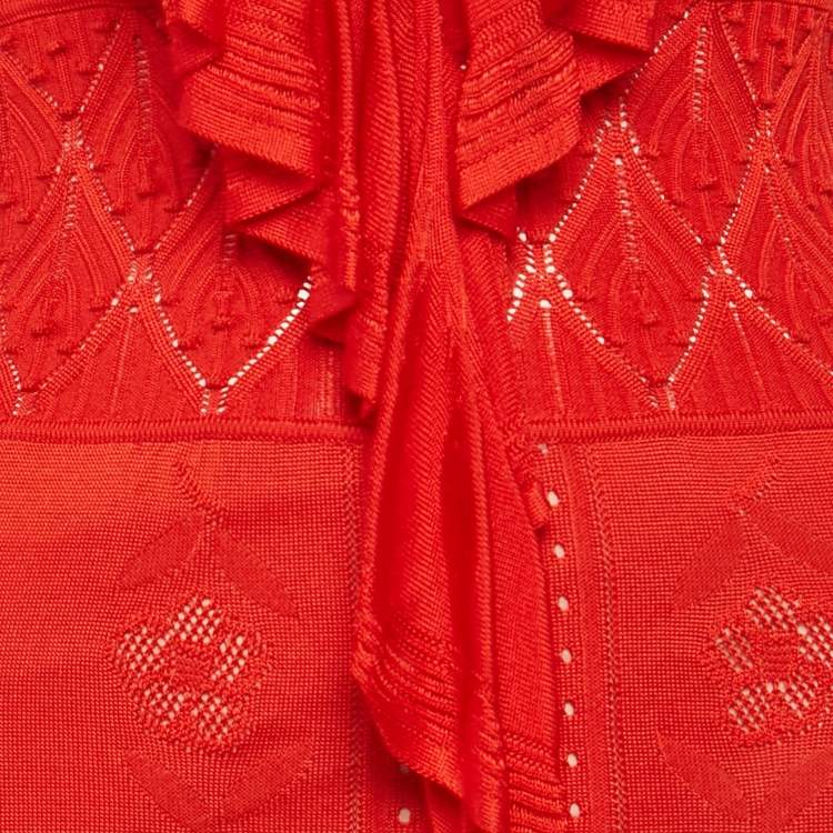 مملوكة مسبقًا Roberto Cavalli Red Stretch Knit Ruffled Maxi Dress S