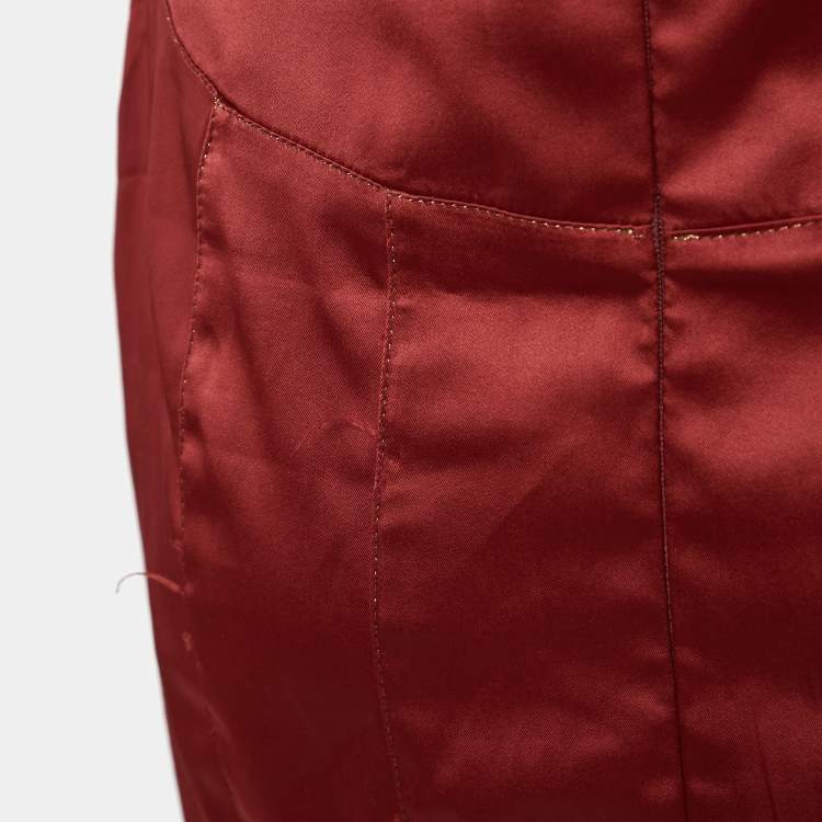 Pre Owned Roberto Cavalli Red Stretch Satin Flounce Midi Dress M