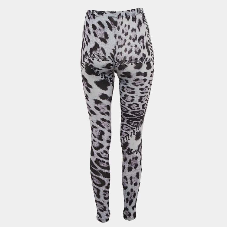 Pre Owned Roberto Cavalli Blue Leopard Print Jersey Leggings S