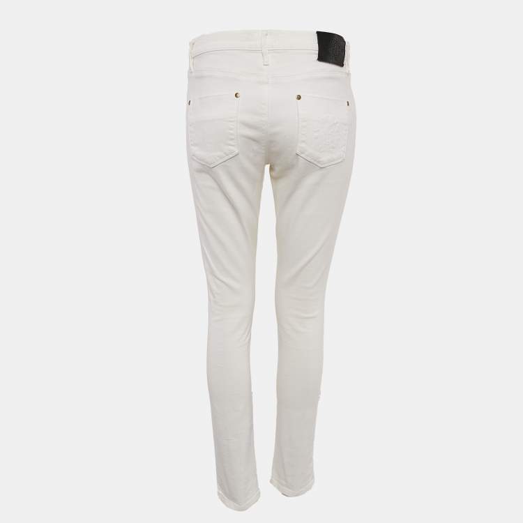 Pre Owned Roberto Cavalli White Denim Skinny Jeans M Waist 30"