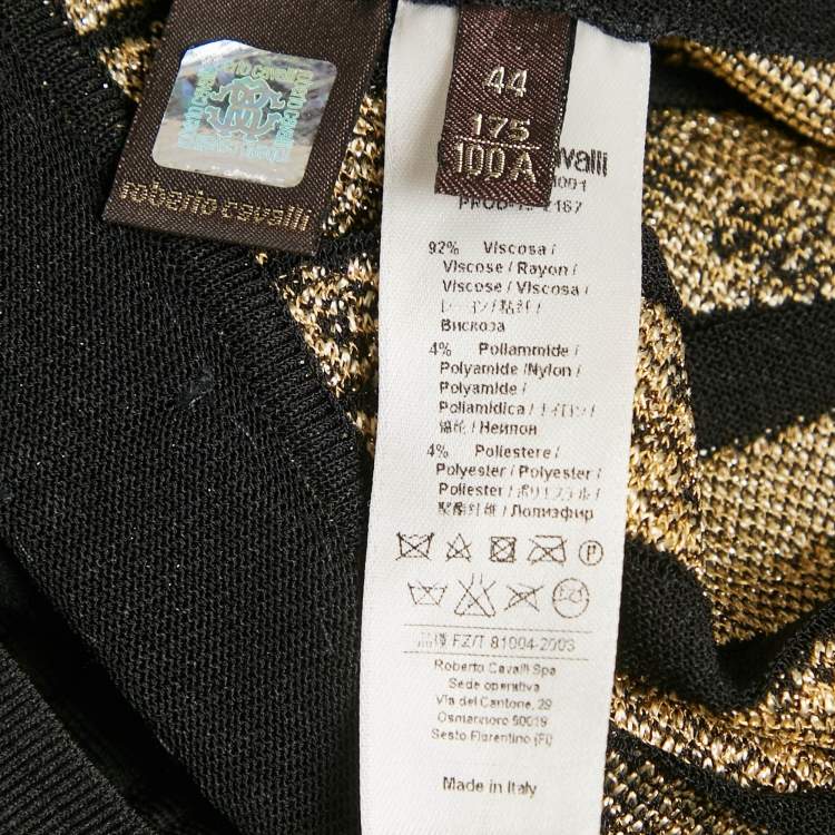 Pre Owned Roberto Cavalli Black/Gold Knit Pleated Mini Skirt M