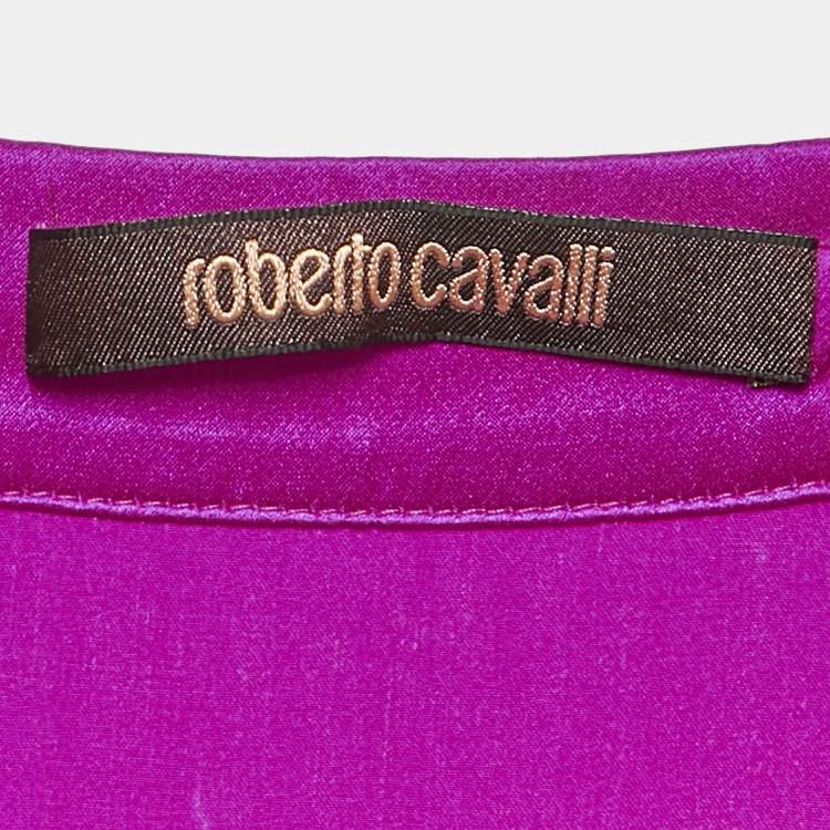 Pre Owned Roberto Cavalli Fuschia Pink Satin Silk Flared Maxi Skirt M