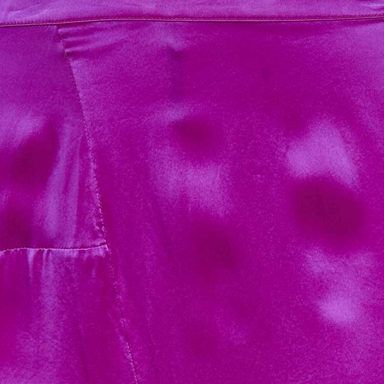 Pre Owned Roberto Cavalli Fuschia Pink Satin Silk Flared Maxi Skirt M