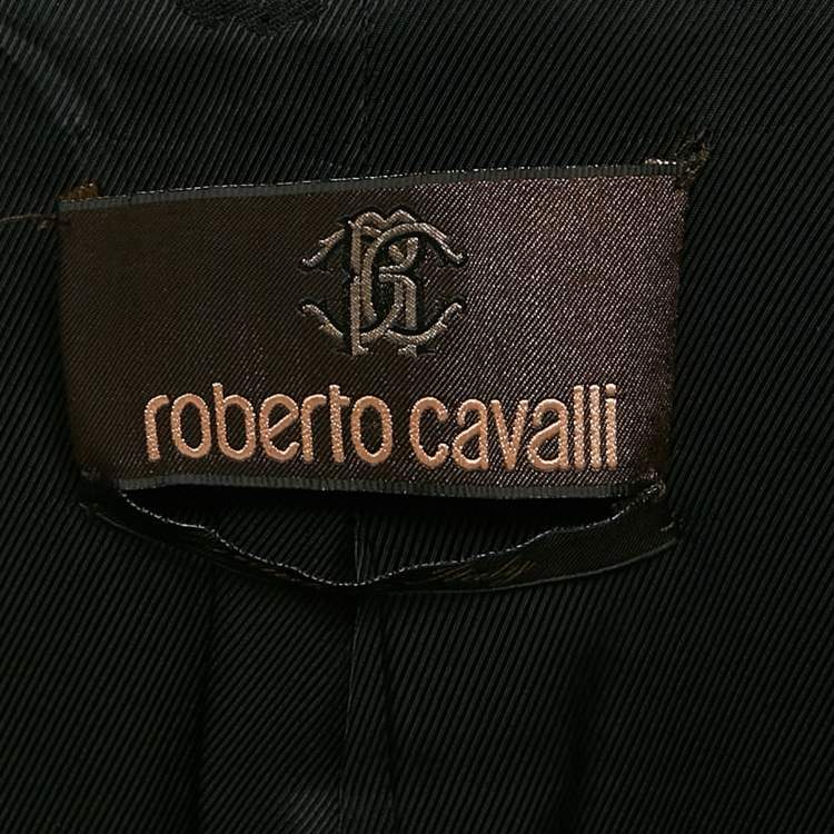 Pre Owned Roberto Cavalli Black Wool Belted Button Detail Trench Coat M