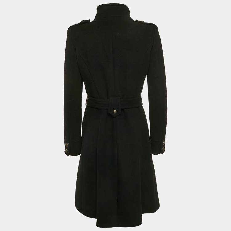 Pre Owned Roberto Cavalli Black Wool Belted Button Detail Trench Coat M