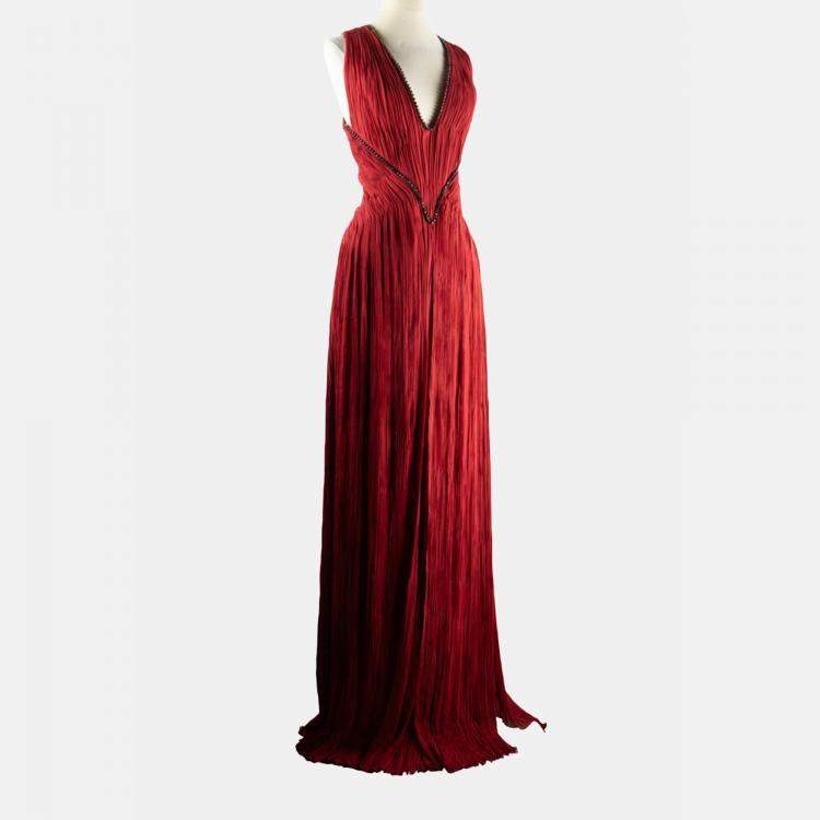 Pre Owned Roberto Cavalli Burgundy Sleeveless Maxi Dress IT 38