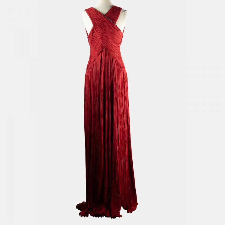 Pre Owned Roberto Cavalli Burgundy Sleeveless Maxi Dress IT 38