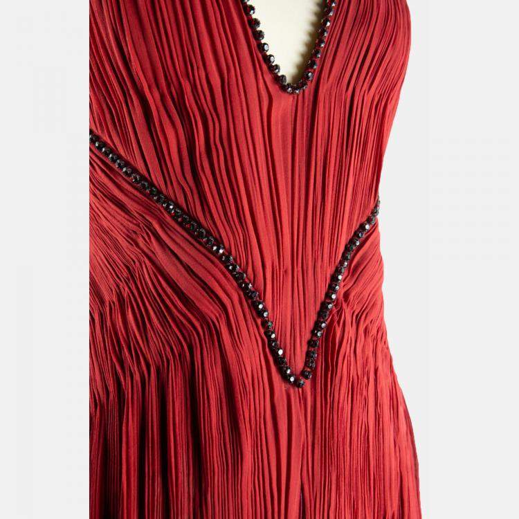 Pre Owned Roberto Cavalli Burgundy Sleeveless Maxi Dress IT 38
