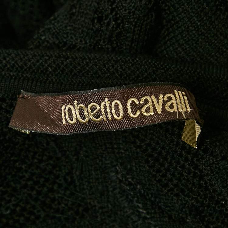 Pre Owned Roberto Cavalli Black Embellished Leather Trim Knit Backless Maxi Dress S