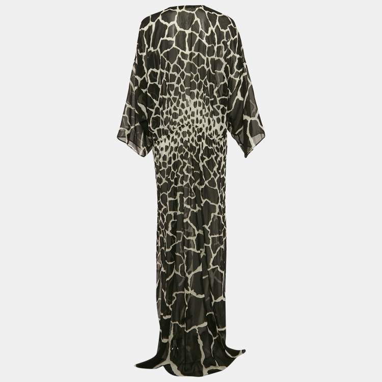 Pre Owned Roberto Cavalli Black Printed Crepe Maxi Dress L