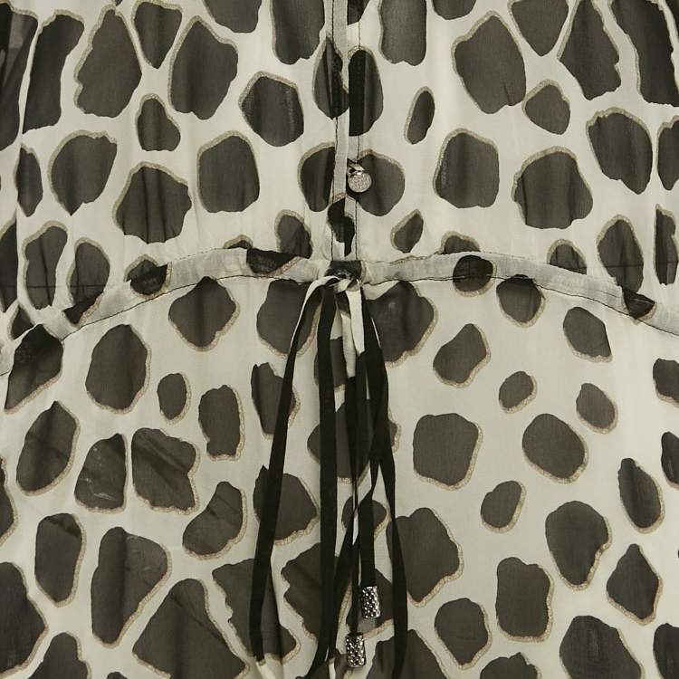Pre Owned Roberto Cavalli Black Printed Crepe Maxi Dress L