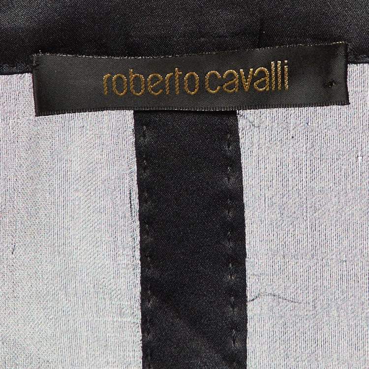 Pre Owned Roberto Cavalli Black Silk Chiffon & Satin Trim Detail Tunic Top M