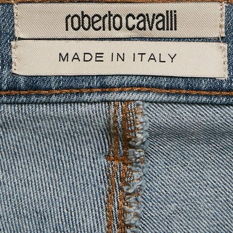 مملوكة مسبقًا Roberto Cavalli Blue Paisley Crystal Embellished Denim Jeans M Waist 28"