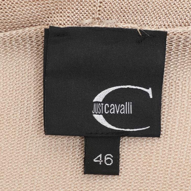 Pre Owned Roberto Cavalli Beige Stretch Knit Belted Cardigan L