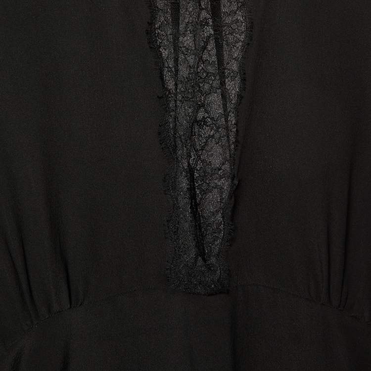 Pre Owned Roberto Cavalli Black Silk Lace Trimmed Top S