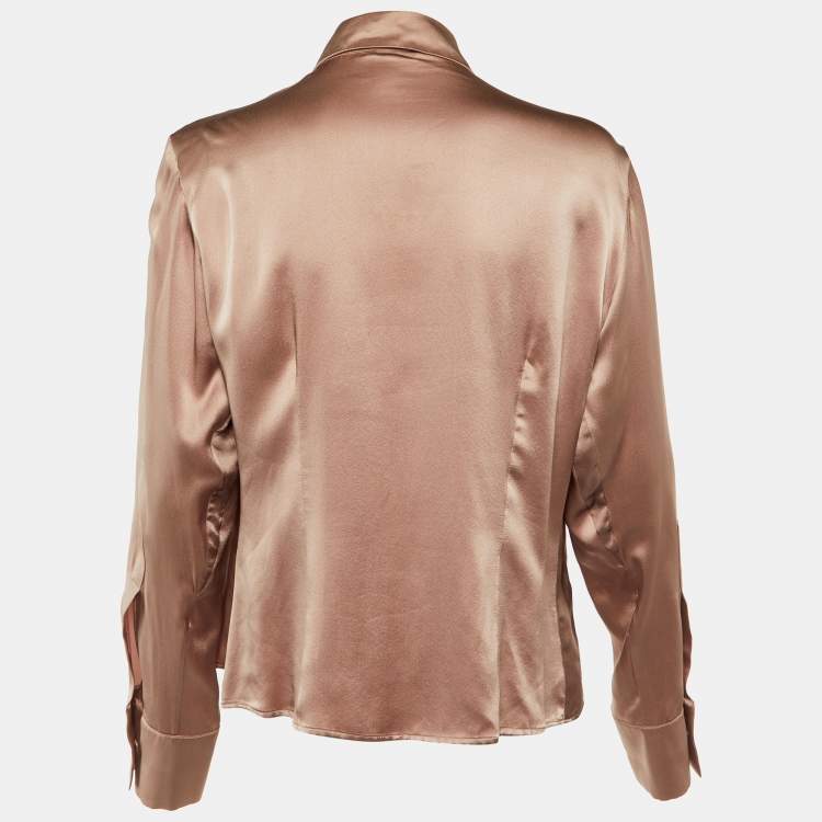 Pre Owned Roberto Cavalli Champagne Pink Silk Satin Embellished Shirt L