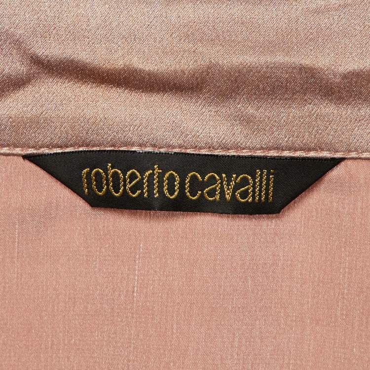 Pre Owned Roberto Cavalli Champagne Pink Silk Satin Embellished Shirt L