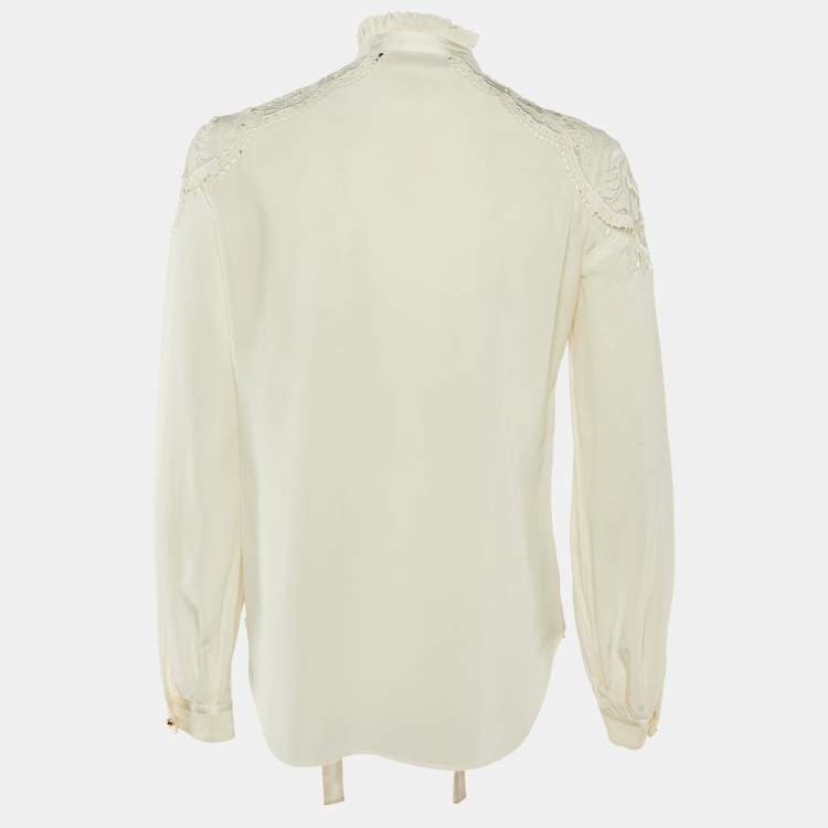 مملوكة مسبقًا Roberto Cavalli Cream Silk Embroidered Button Front Shirt S