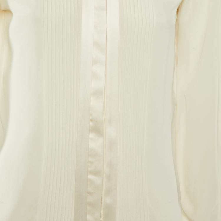 مملوكة مسبقًا Roberto Cavalli Cream Silk Embroidered Button Front Shirt S