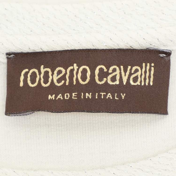 Pre Owned Roberto Cavalli Cream/Gold Jacquard Mini Dress L