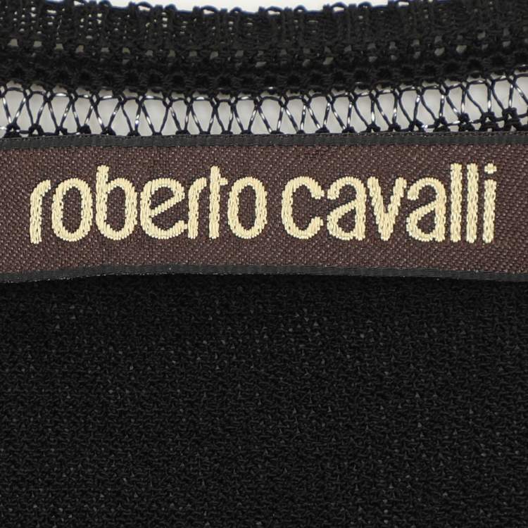 Pre Owned Roberto Cavalli Black Jersey and Animal Print Silk Dress L