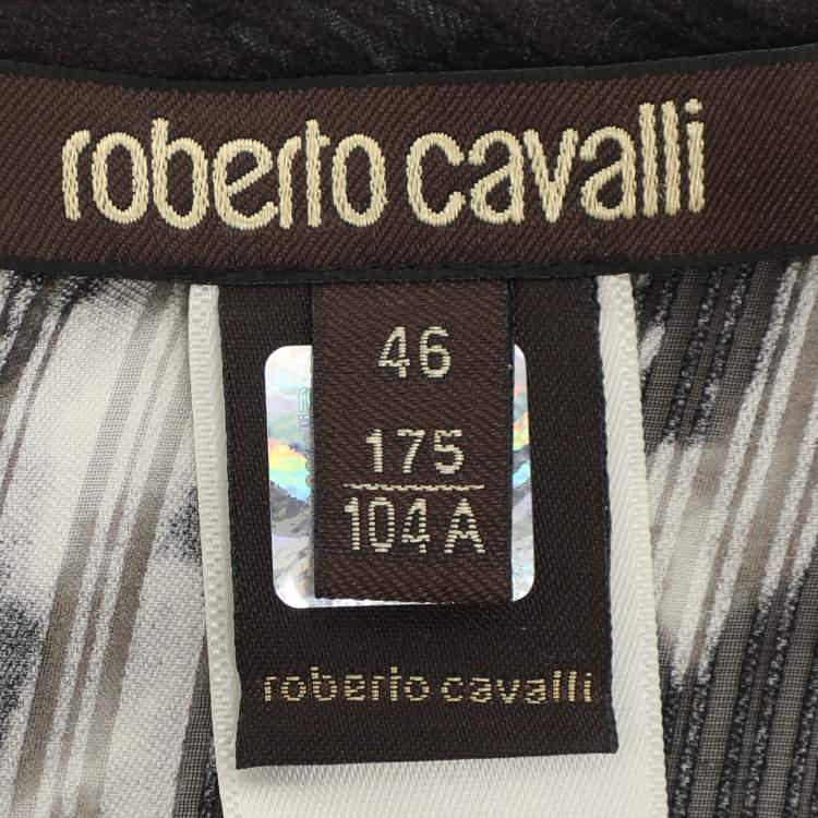 Pre Owned Roberto Cavalli Black/White Printed Silk Embellished Kaftan XL
