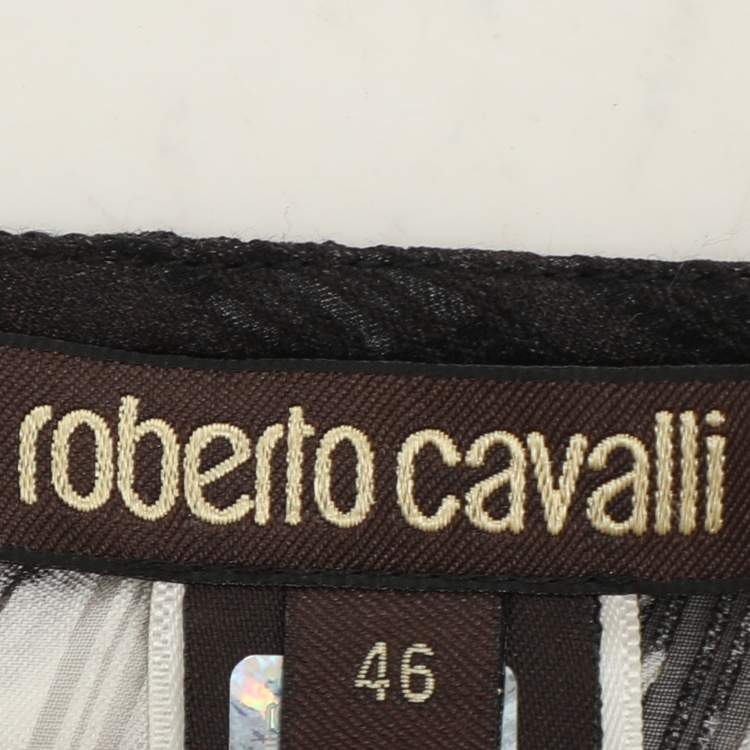 Pre Owned Roberto Cavalli Black/White Printed Silk Embellished Kaftan XL