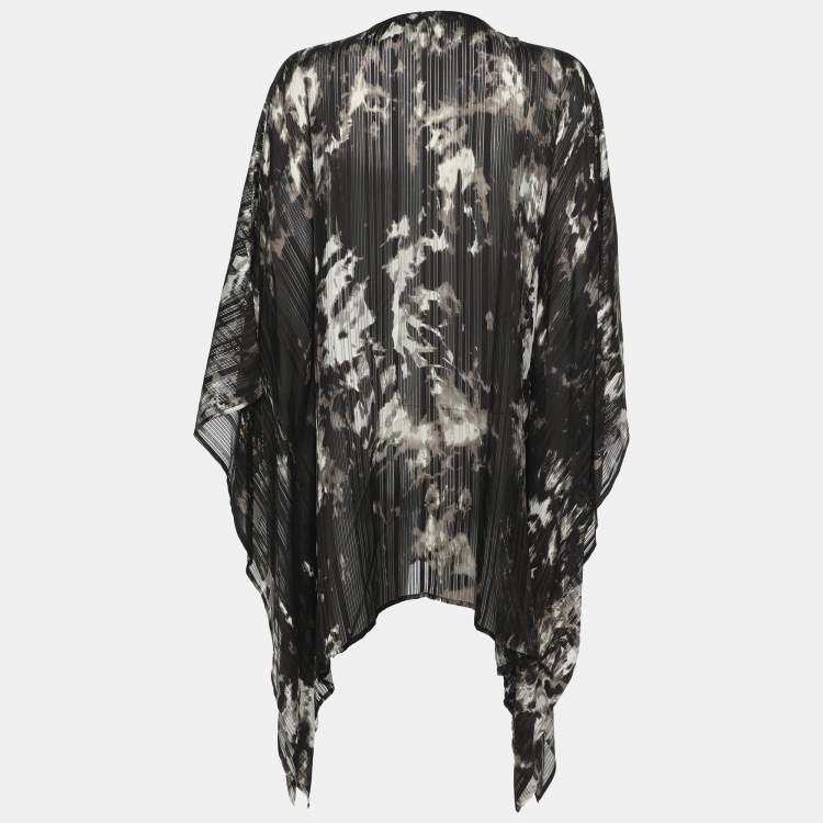 Pre Owned Roberto Cavalli Black/White Printed Silk Embellished Kaftan XL