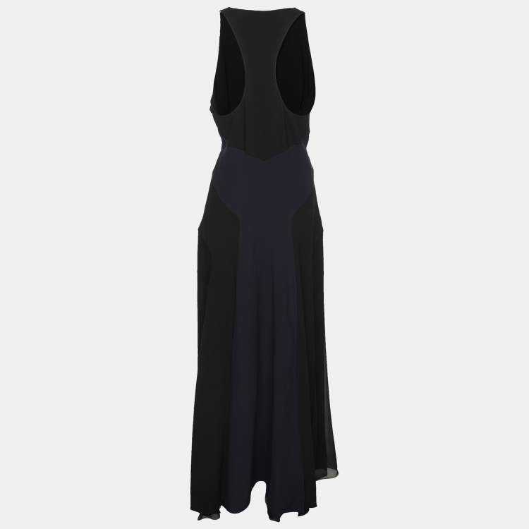 Pre Owned Roberto Cavalli Black/Blue Crepe Sleeveless Dress XL