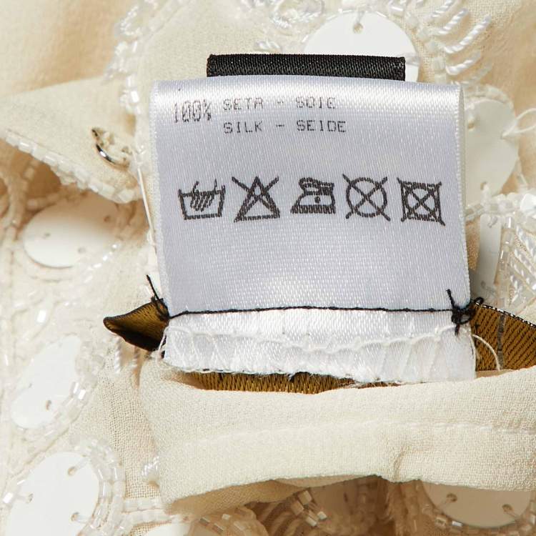 Pre Owned Roberto Cavalli White Sequin Embellished Silk Belted Blouse M