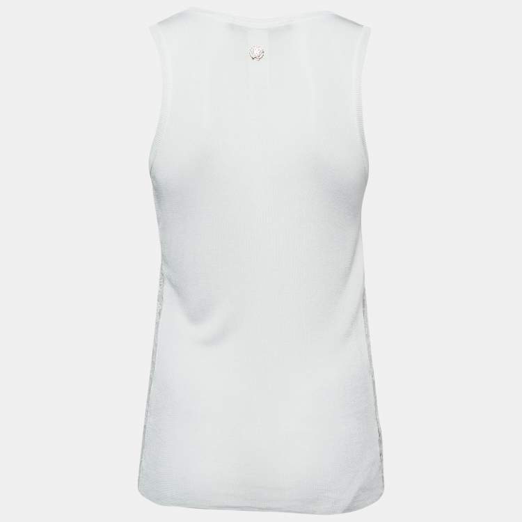 مملوكة مسبقًا Roberto Cavalli White Jersey Lace Trimmed Tank Top M