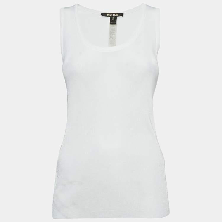 مملوكة مسبقًا Roberto Cavalli White Jersey Lace Trimmed Tank Top M