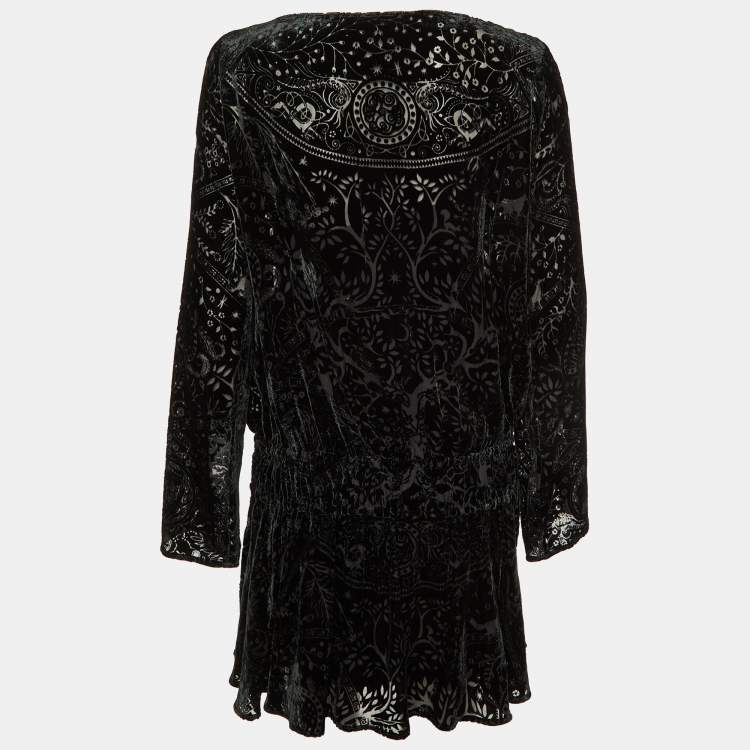 Pre Owned Roberto Cavalli Black Devore Elasticated Waist Detail Mini Dress M
